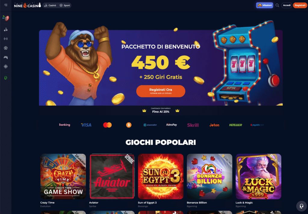 Nine Casino Stranieri Bonus Senza Deposito